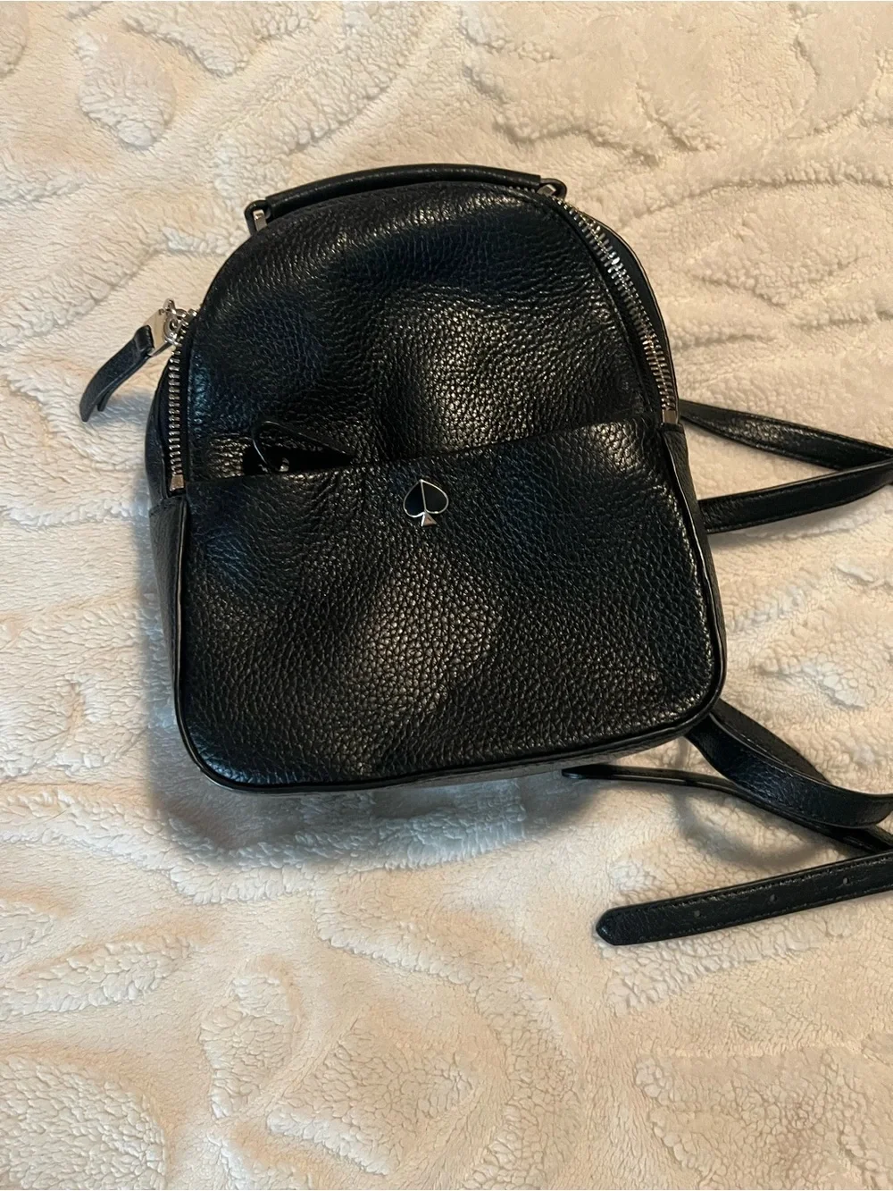 kate spade Black Pebbled Leather Mini Backpack with Spade Logo